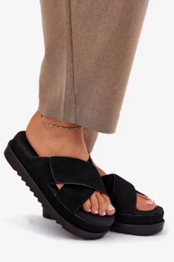 Best Boto Klapki Damskie Na Platformie Z Przeplatającymi Się Paskami Czarne Rinasara Czarny