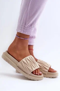 Discount Klapki Damskie Na Platformie Big Star NN274A746 Beżowe Damskie Klapki Damskie Big Star|Klapki Na Platformie