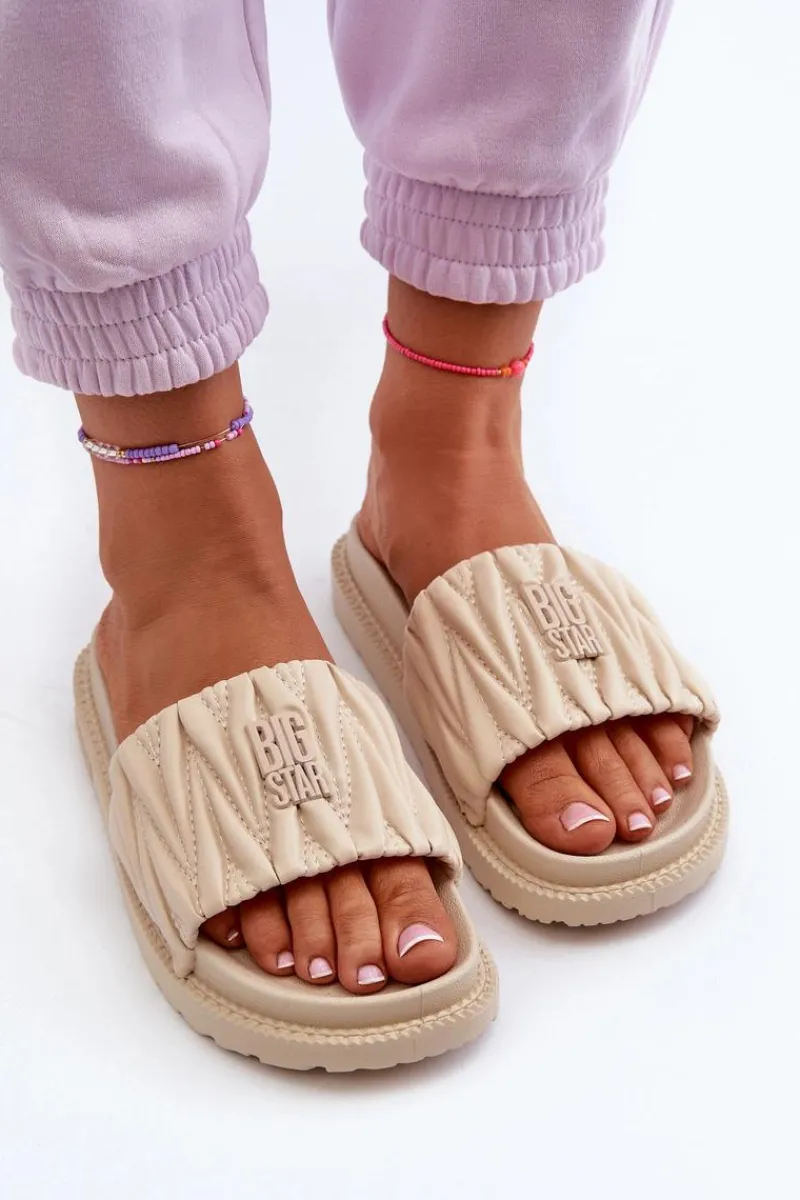 Discount Klapki Damskie Na Platformie Big Star NN274A746 Beżowe Damskie Klapki Damskie Big Star|Klapki Na Platformie