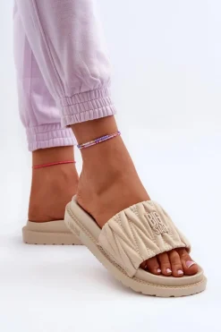 Discount Klapki Damskie Na Platformie Big Star NN274A746 Beżowe Damskie Klapki Damskie Big Star|Klapki Na Platformie