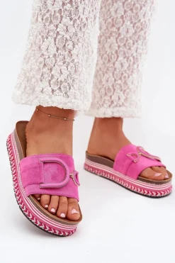Hot Klapki Damskie Na Platformie Z Ozdobą Fuksja Daphira Damskie Klapki Na Platformie|Klapki Damskie Klasyczne