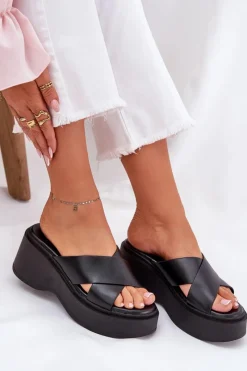 Discount Klapki Damskie Na Platformie I Koturnie Czarne Nelithraea Damskie Klapki Na Koturnie|Klapki Na Platformie