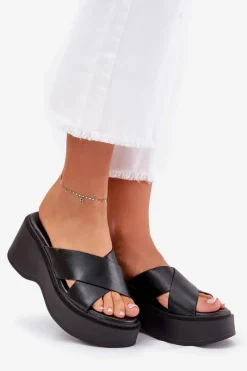 Discount Klapki Damskie Na Platformie I Koturnie Czarne Nelithraea Damskie Klapki Na Koturnie|Klapki Na Platformie