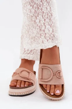 Boto Klapki Damskie Na Platformie Z Ozdobą Różowe Daphira