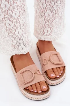 Boto Klapki Damskie Na Platformie Z Ozdobą Różowe Daphira