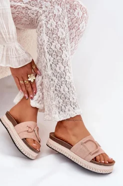 Boto Klapki Damskie Na Platformie Z Ozdobą Różowe Daphira