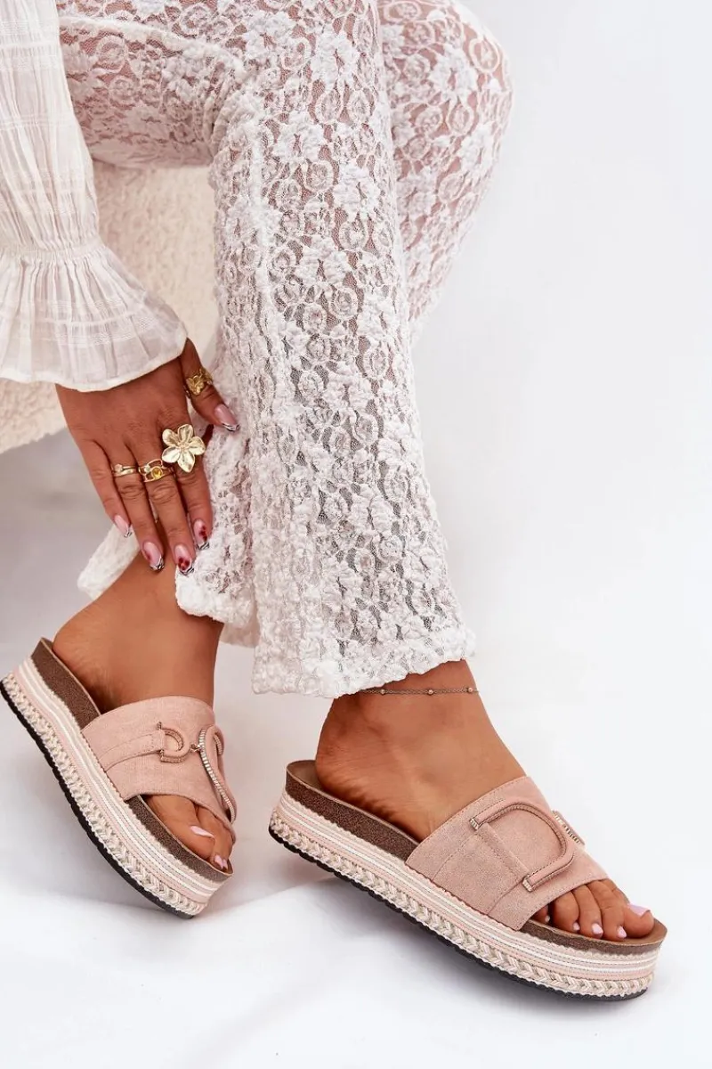 Boto Klapki Damskie Na Platformie Z Ozdobą Różowe Daphira