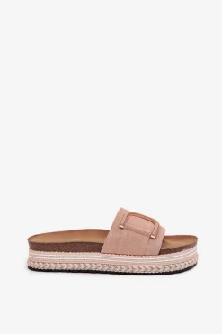 Boto Klapki Damskie Na Platformie Z Ozdobą Różowe Daphira