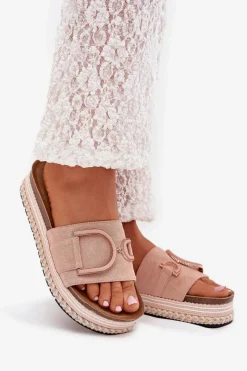 Boto Klapki Damskie Na Platformie Z Ozdobą Różowe Daphira