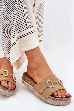 Clearance Klapki Damskie Na Platformie Ze Złotą Ozdobą I Brokatem Camel Morisela Damskie Klapki Korkowe|Klapki Na Platformie