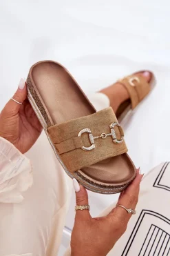 Clearance Klapki Damskie Na Platformie Ze Złotą Ozdobą I Brokatem Camel Morisela Damskie Klapki Korkowe|Klapki Na Platformie