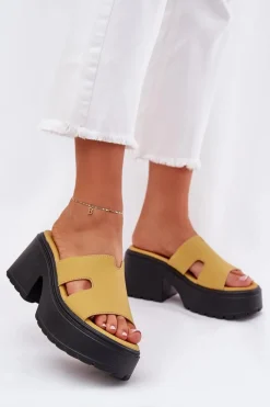 New Boto Klapki Damskie Na Platformie I Masywnym Obcasie Żółte Rizana Żółty