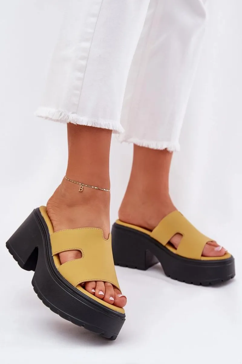 New Boto Klapki Damskie Na Platformie I Masywnym Obcasie Żółte Rizana Żółty