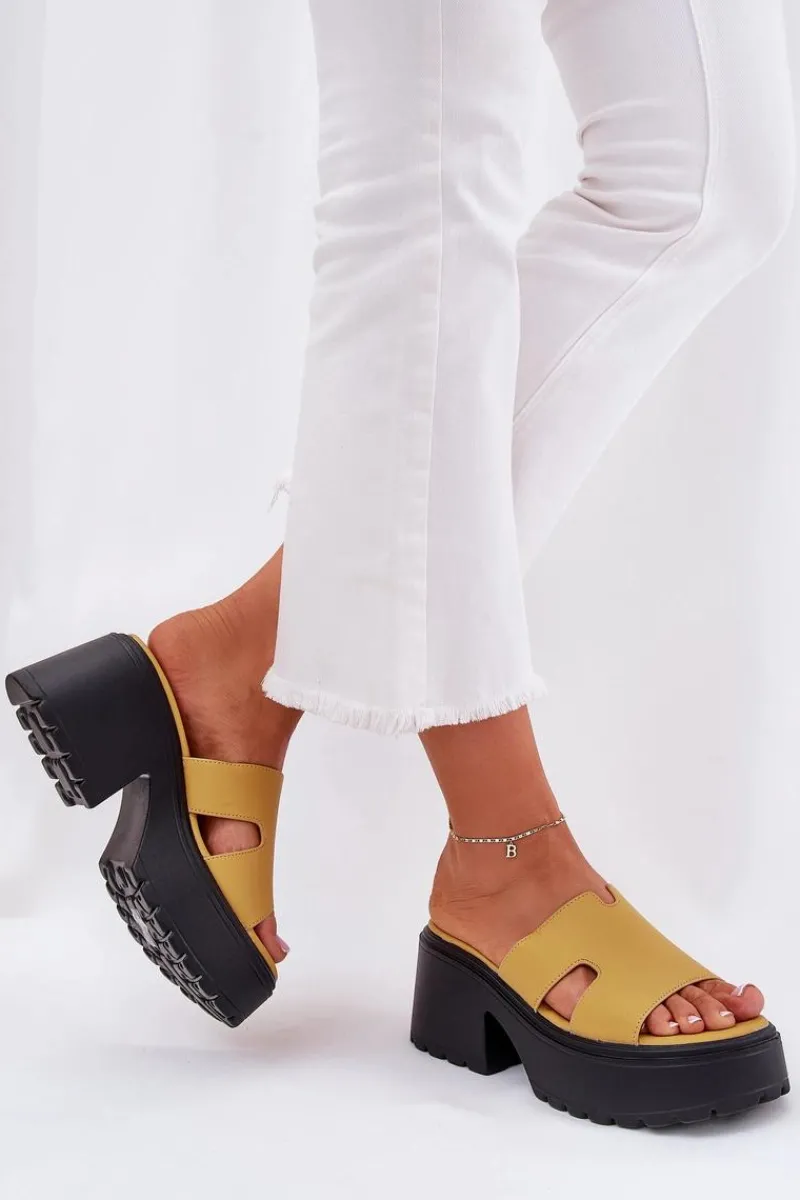 New Boto Klapki Damskie Na Platformie I Masywnym Obcasie Żółte Rizana Żółty