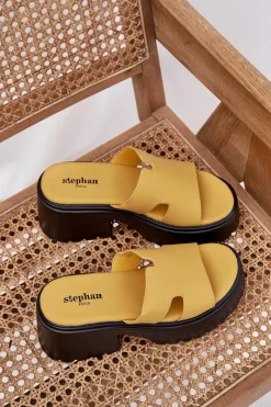 New Boto Klapki Damskie Na Platformie I Masywnym Obcasie Żółte Rizana Żółty