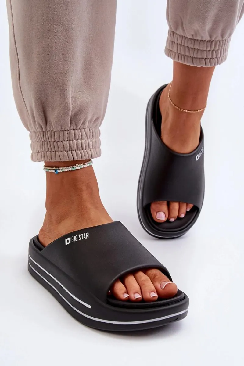 Klapki Damskie Big Star|Klapki Basenowe>Big Star Shoes Klapki Damskie Na Platformie Big Star NN274A037 Czarne Czarny