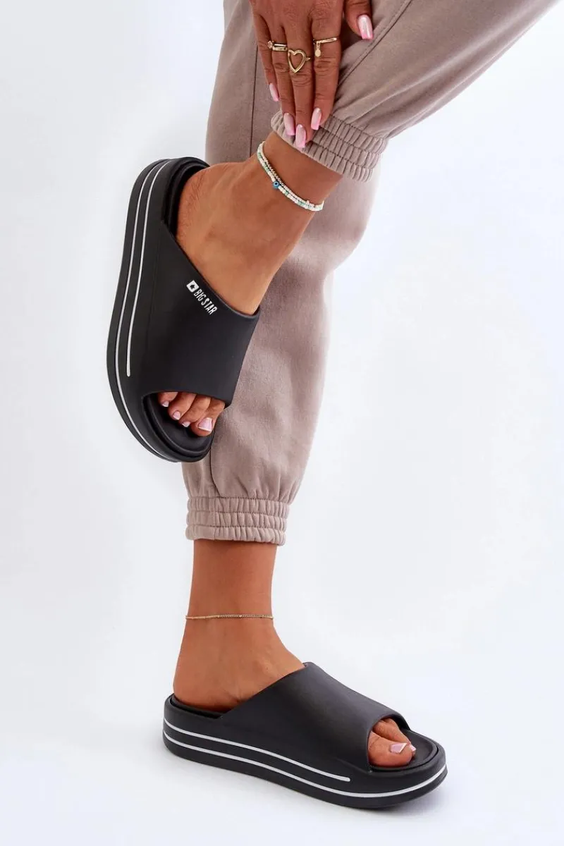 Klapki Damskie Big Star|Klapki Basenowe>Big Star Shoes Klapki Damskie Na Platformie Big Star NN274A037 Czarne Czarny