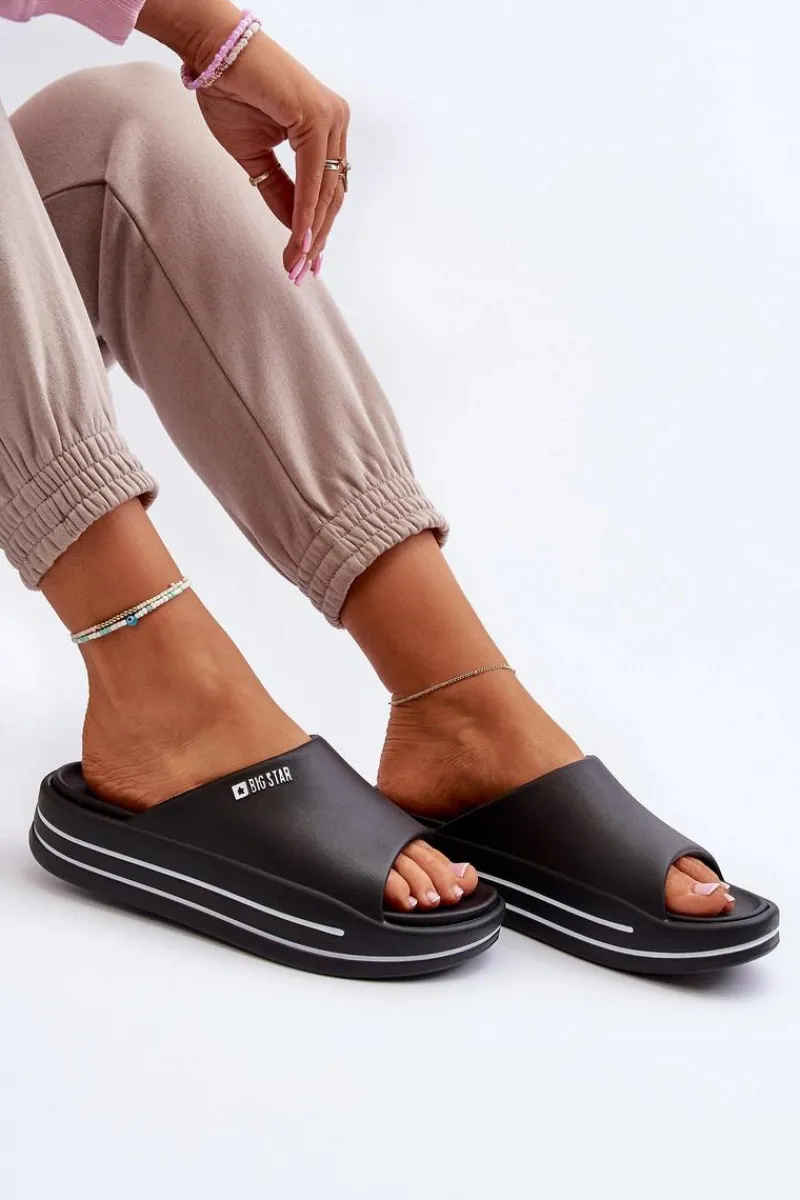 Klapki Damskie Big Star|Klapki Basenowe>Big Star Shoes Klapki Damskie Na Platformie Big Star NN274A037 Czarne Czarny