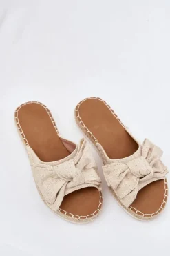 Discount Boto Klapki Damskie Na Platformie Z Plecionką I Kokardką Beżowe Alpireda Beżowy