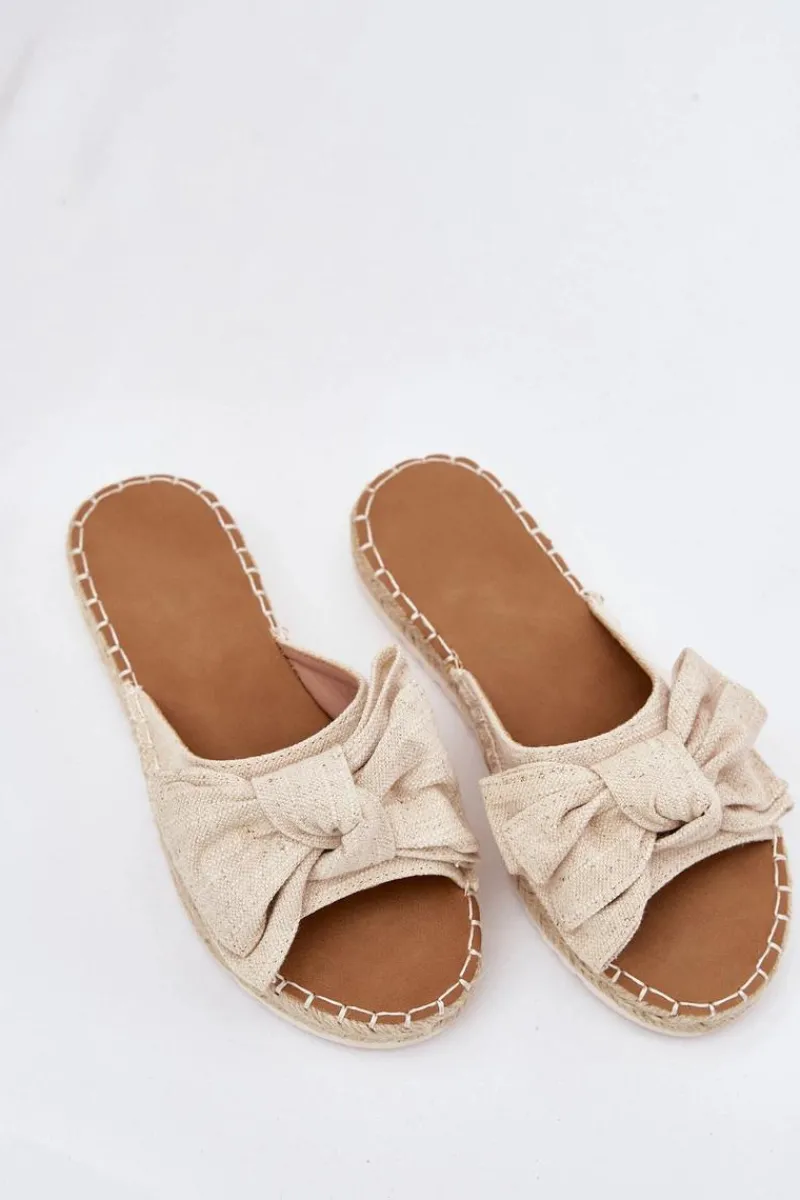 Discount Boto Klapki Damskie Na Platformie Z Plecionką I Kokardką Beżowe Alpireda Beżowy