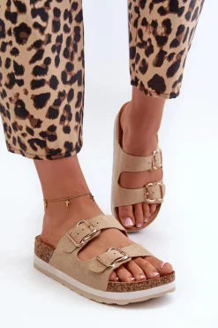 Best Evento Klapki Damskie Na Platformie Z Klamrami Eko Zamszowe Beżowe Ursila