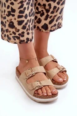 Best Evento Klapki Damskie Na Platformie Z Klamrami Eko Zamszowe Beżowe Ursila