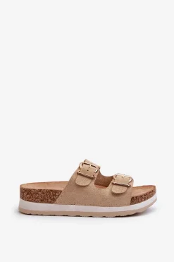 Best Evento Klapki Damskie Na Platformie Z Klamrami Eko Zamszowe Beżowe Ursila