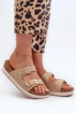 Best Evento Klapki Damskie Na Platformie Z Klamrami Eko Zamszowe Beżowe Ursila