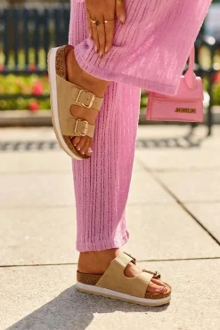 Best Evento Klapki Damskie Na Platformie Z Klamrami Eko Zamszowe Beżowe Ursila