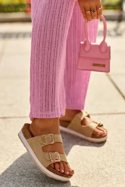 Best Evento Klapki Damskie Na Platformie Z Klamrami Eko Zamszowe Beżowe Ursila