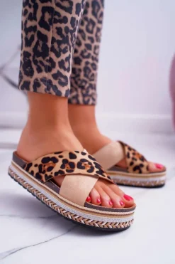 Klapki Na Platformie|Klapki Damskie Klasyczne>Boto Klapki Damskie Na Platformie Camel Leopard Greta