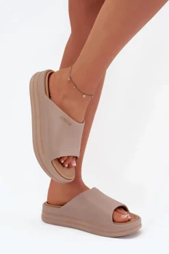 Klapki Damskie Na Platformie Big Star SS274424 Ciemnobeżowe Damskie Klapki Damskie Big Star|Klapki Basenowe