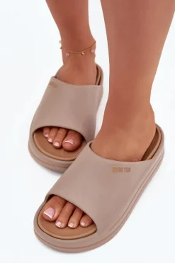 Klapki Damskie Na Platformie Big Star SS274424 Ciemnobeżowe Damskie Klapki Damskie Big Star|Klapki Basenowe