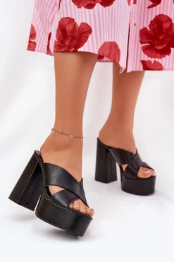 New Klapki Damskie Na Platformie I Słupku Czarne Lenobos Damskie Klapki Na Obcasie|Klapki Damskie Klasyczne