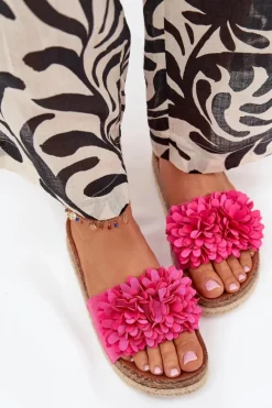 New Klapki Damskie Na Platformie Z Ozdobnymi Kwiatkami Fuksja Tessara Damskie Klapki Na Platformie|Klapki Damskie Klasyczne