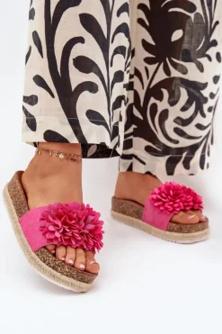 New Klapki Damskie Na Platformie Z Ozdobnymi Kwiatkami Fuksja Tessara Damskie Klapki Na Platformie|Klapki Damskie Klasyczne