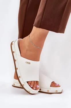 Klapki Damskie Big Star|Klapki Na Platformie>Big Star Shoes Klapki Damskie Na Platformie Z Ćwiekami Big Star RR274216 Białe Biały