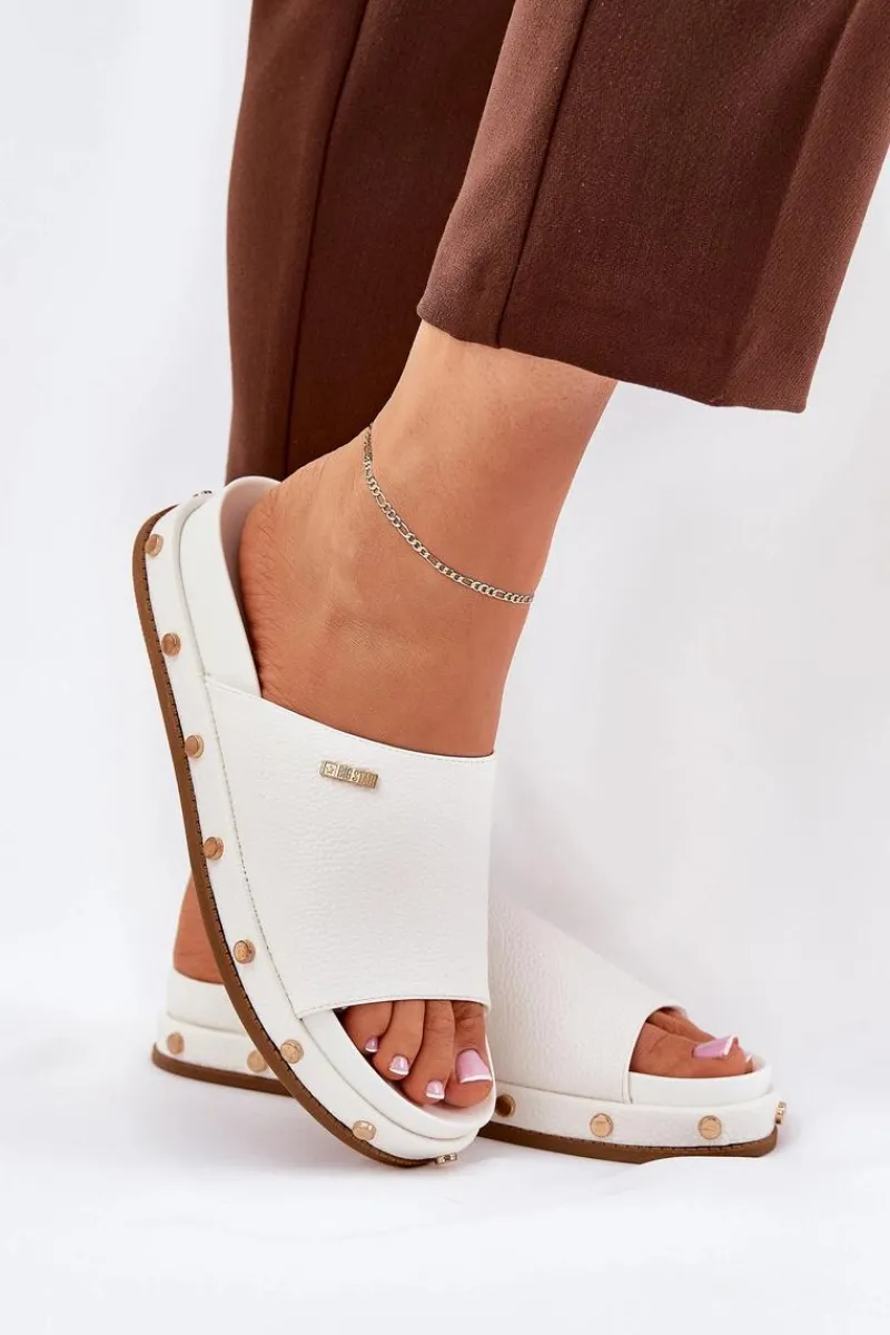 Klapki Damskie Big Star|Klapki Na Platformie>Big Star Shoes Klapki Damskie Na Platformie Z Ćwiekami Big Star RR274216 Białe Biały