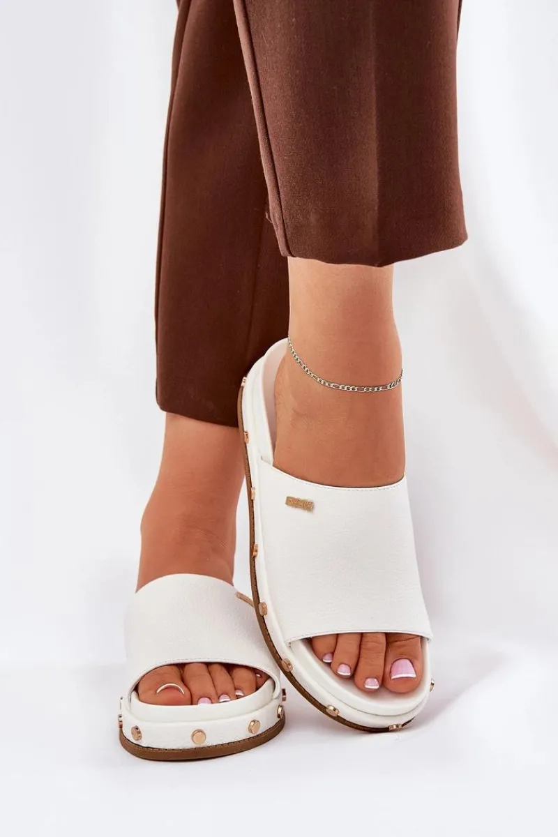 Klapki Damskie Big Star|Klapki Na Platformie>Big Star Shoes Klapki Damskie Na Platformie Z Ćwiekami Big Star RR274216 Białe Biały