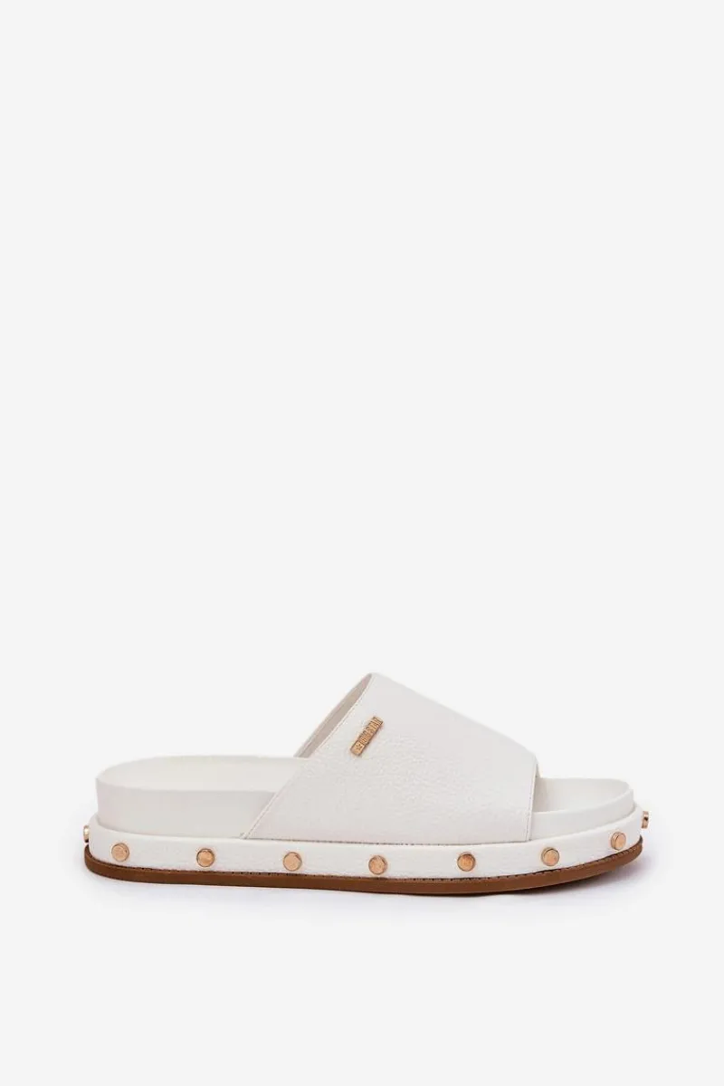 Klapki Damskie Big Star|Klapki Na Platformie>Big Star Shoes Klapki Damskie Na Platformie Z Ćwiekami Big Star RR274216 Białe Biały