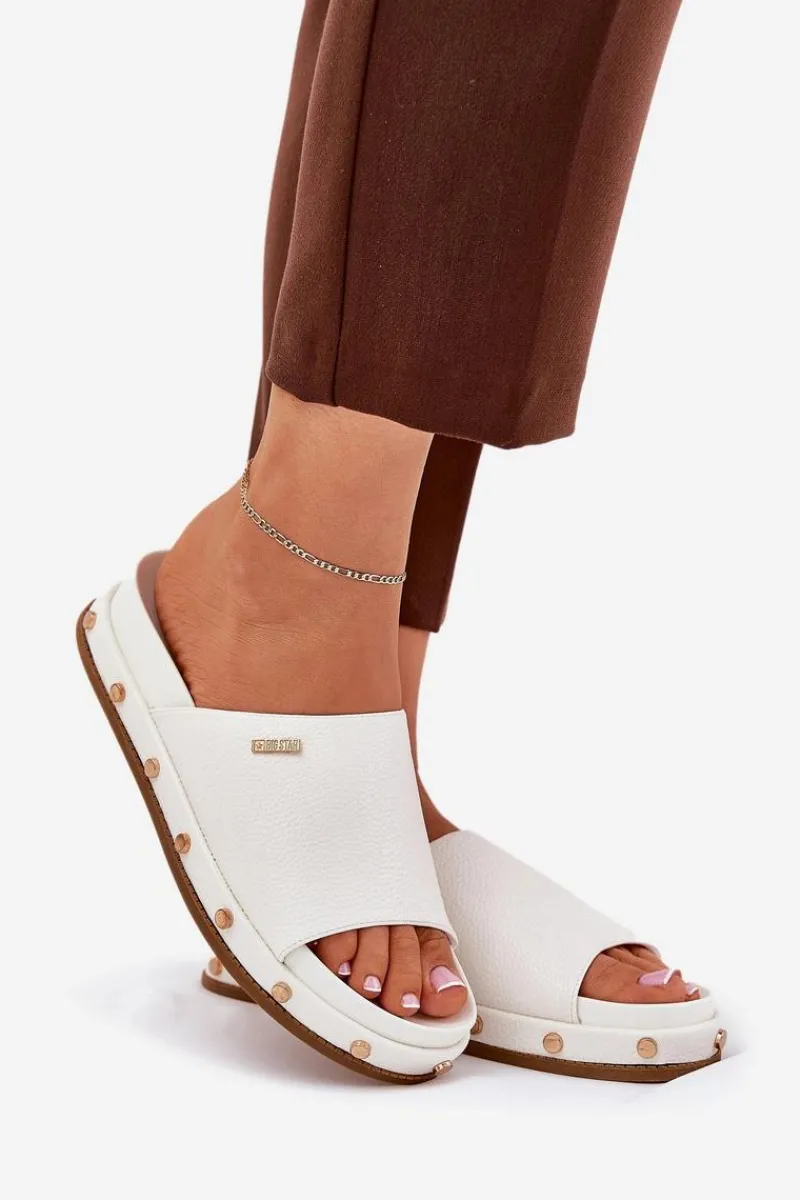 Klapki Damskie Big Star|Klapki Na Platformie>Big Star Shoes Klapki Damskie Na Platformie Z Ćwiekami Big Star RR274216 Białe Biały