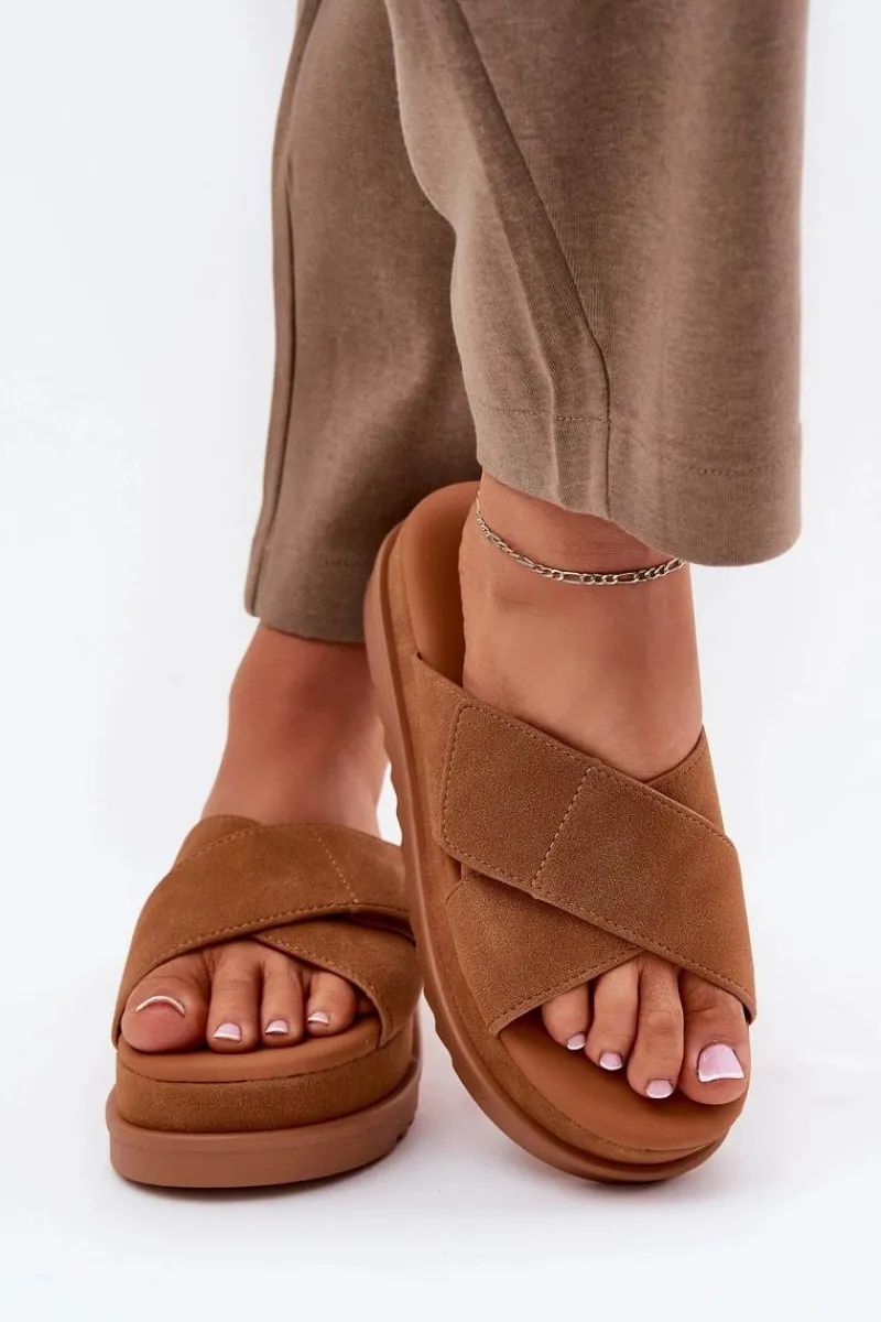 Best Klapki Damskie Na Platformie Z Przeplatającymi Się Paskami Camel Rinasara Damskie Klapki Na Platformie|Klapki Damskie Klasyczne