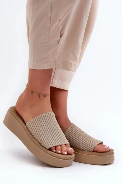 Clearance Buty Sergio Leone Klapki Damskie Na Platformie Sergio Leone SK083H Beżowe