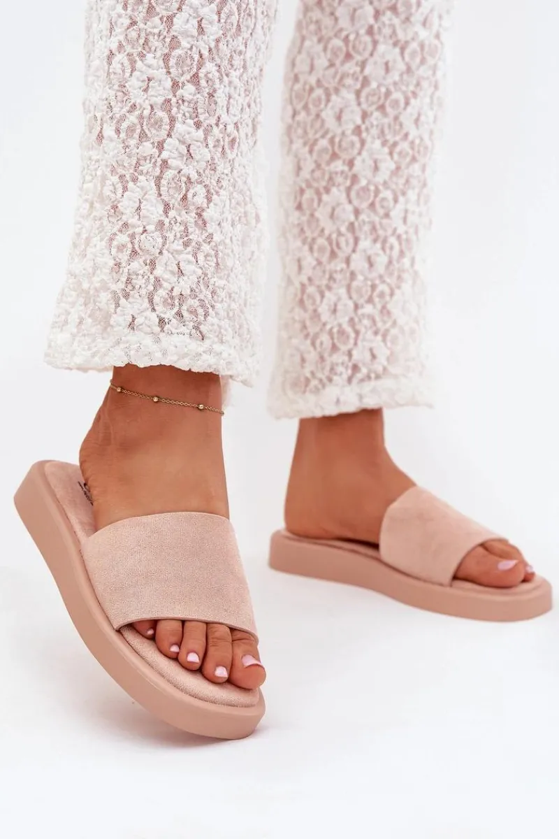 Klapki Na Platformie|Klapki Damskie Klasyczne>Boto Klapki Damskie Na Platformie Z Eko Zamszu Brudny Róż Jorina Różowy