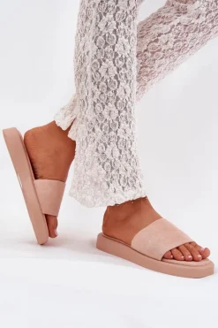 Klapki Na Platformie|Klapki Damskie Klasyczne>Boto Klapki Damskie Na Platformie Z Eko Zamszu Brudny Róż Jorina Różowy