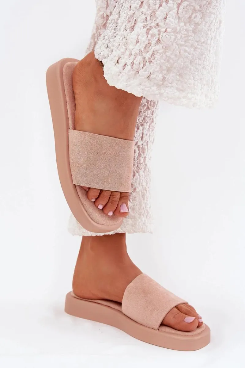 Klapki Na Platformie|Klapki Damskie Klasyczne>Boto Klapki Damskie Na Platformie Z Eko Zamszu Brudny Róż Jorina Różowy