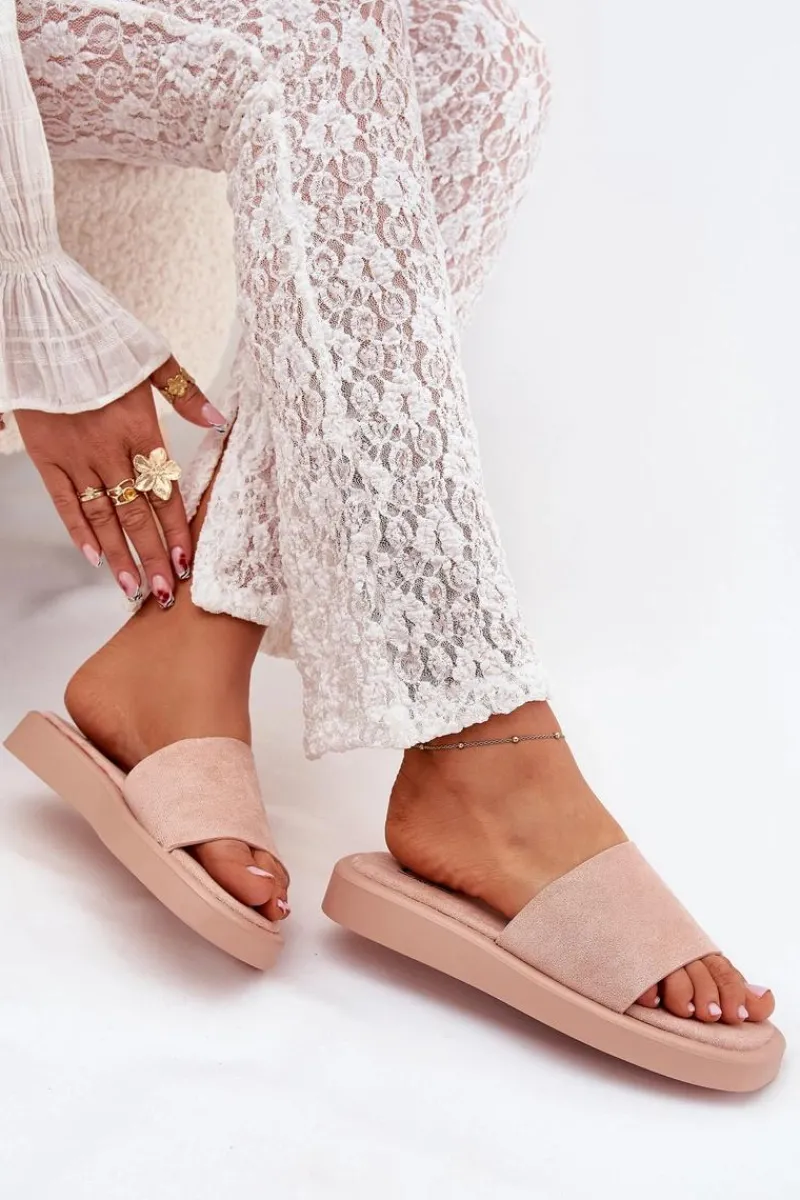 Klapki Na Platformie|Klapki Damskie Klasyczne>Boto Klapki Damskie Na Platformie Z Eko Zamszu Brudny Róż Jorina Różowy