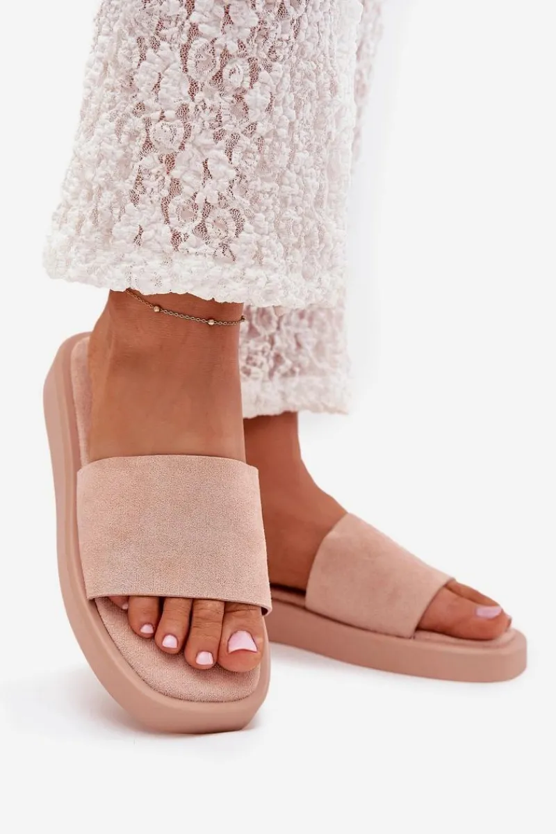 Klapki Na Platformie|Klapki Damskie Klasyczne>Boto Klapki Damskie Na Platformie Z Eko Zamszu Brudny Róż Jorina Różowy