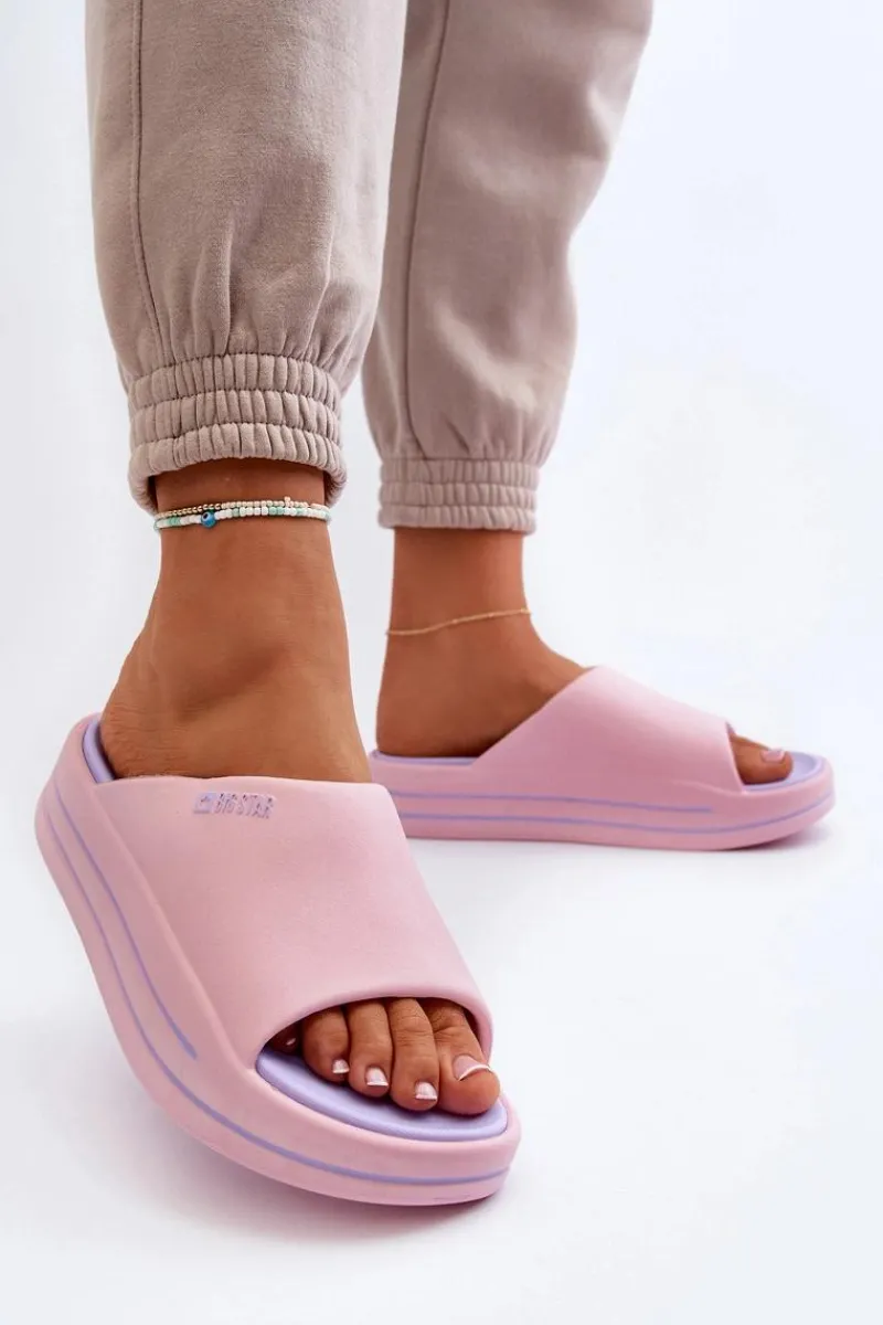 Hot Klapki Damskie Na Platformie Big Star NN274A035 Różowe Damskie Klapki Damskie Big Star|Klapki Basenowe