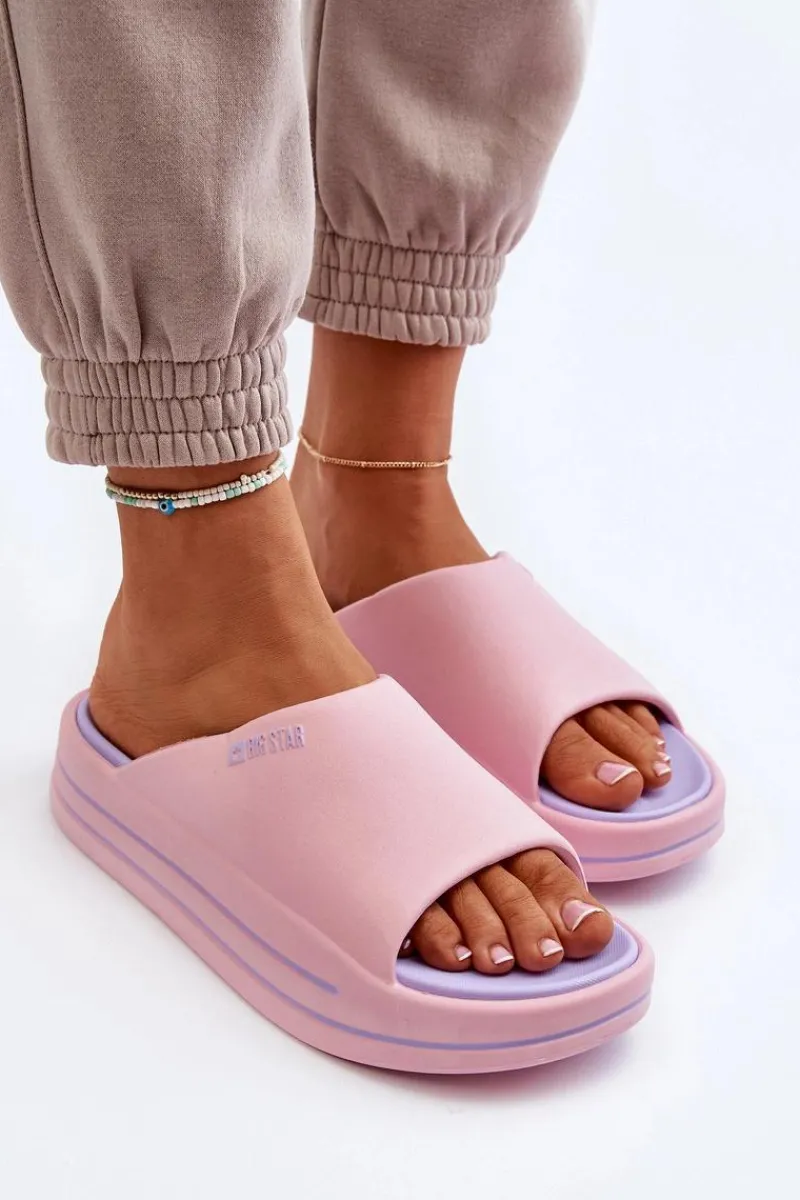 Hot Klapki Damskie Na Platformie Big Star NN274A035 Różowe Damskie Klapki Damskie Big Star|Klapki Basenowe